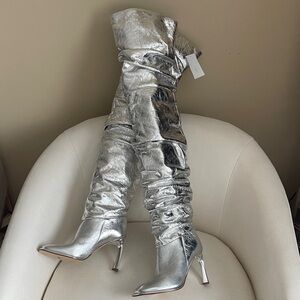 30” long Silver Over-the-Knee Boots